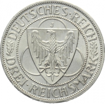 Weimar 3 Reichsmark 1930 J - Rheinlandräumung